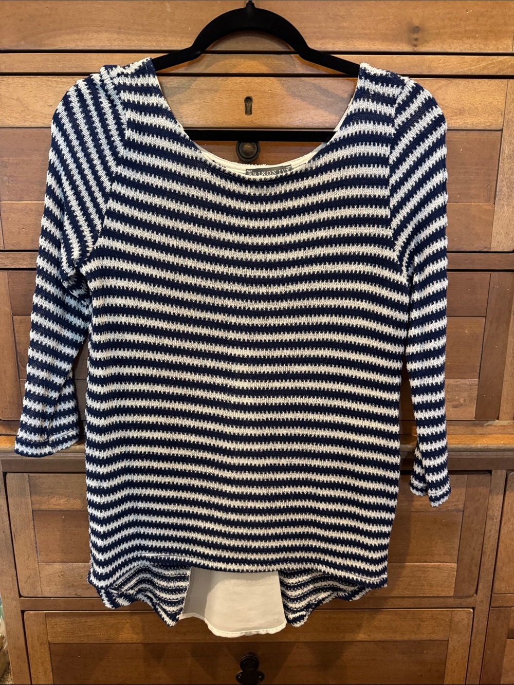 Brixon Ivy Navy and White Striped Knit Boatneck Sweater Top